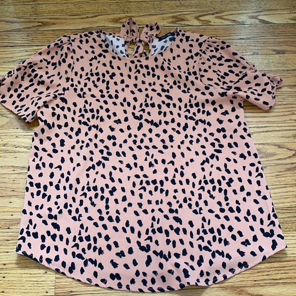 Papermoon Claudia Ruched Sleeve Blouse Coral and black size small top - Picture 1 of 7